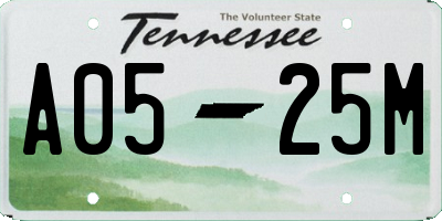 TN license plate A0525M