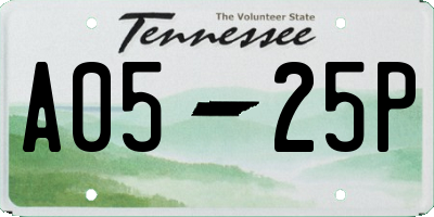 TN license plate A0525P