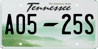 TN license plate A0525S