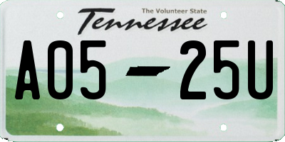 TN license plate A0525U