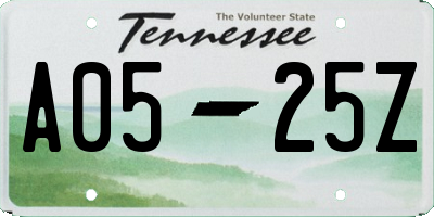TN license plate A0525Z