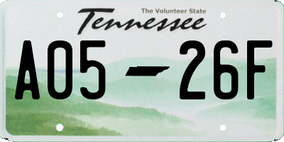 TN license plate A0526F