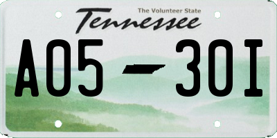 TN license plate A0530I