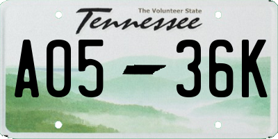 TN license plate A0536K