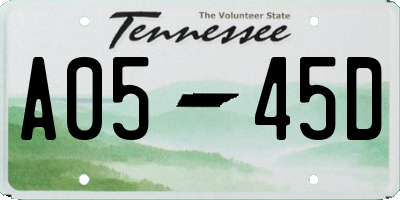 TN license plate A0545D