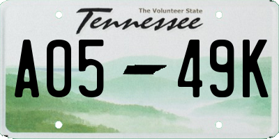 TN license plate A0549K