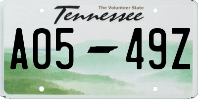 TN license plate A0549Z
