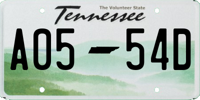 TN license plate A0554D
