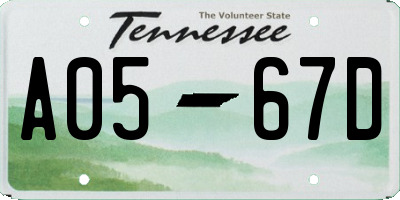 TN license plate A0567D