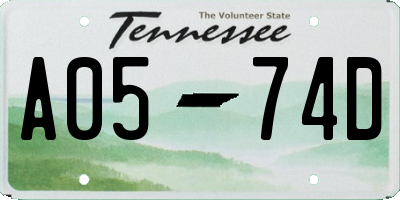 TN license plate A0574D