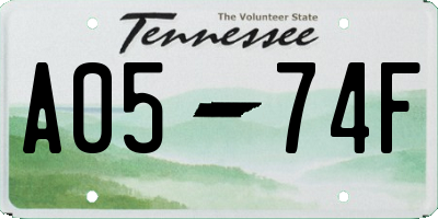 TN license plate A0574F