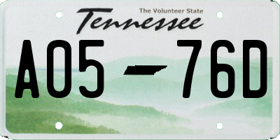 TN license plate A0576D