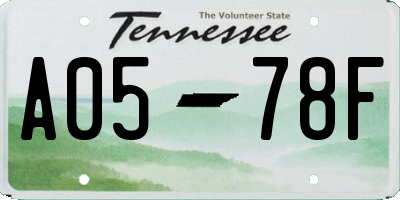 TN license plate A0578F