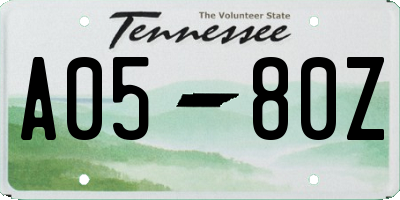TN license plate A0580Z