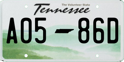 TN license plate A0586D