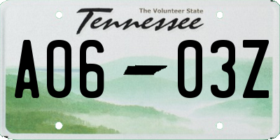 TN license plate A0603Z