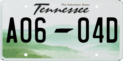 TN license plate A0604D