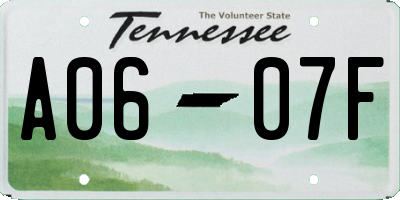 TN license plate A0607F