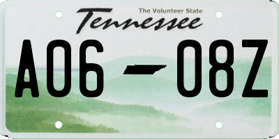 TN license plate A0608Z