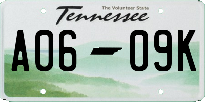 TN license plate A0609K