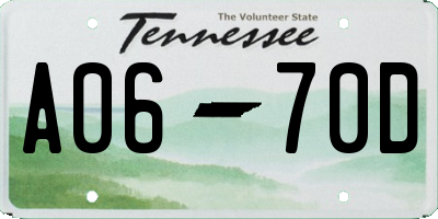 TN license plate A0670D