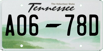 TN license plate A0678D