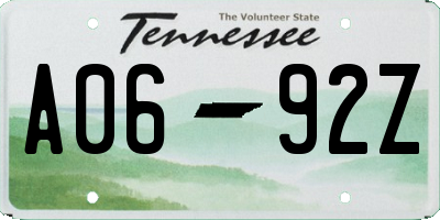 TN license plate A0692Z