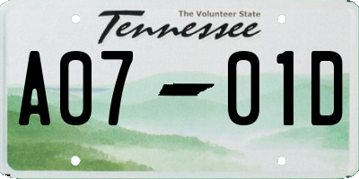 TN license plate A0701D