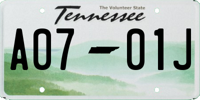 TN license plate A0701J