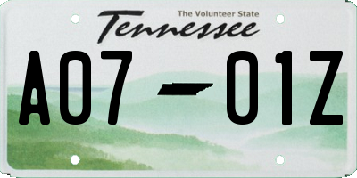 TN license plate A0701Z