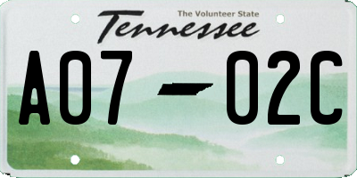 TN license plate A0702C