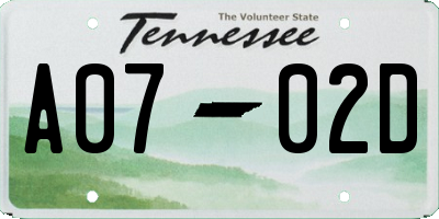 TN license plate A0702D