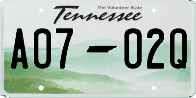 TN license plate A0702Q