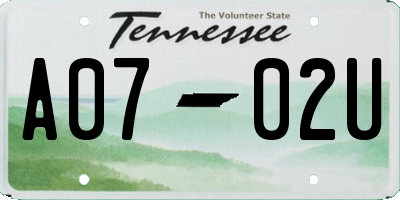 TN license plate A0702U