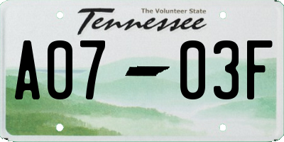 TN license plate A0703F