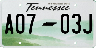 TN license plate A0703J