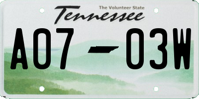 TN license plate A0703W