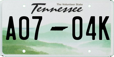 TN license plate A0704K