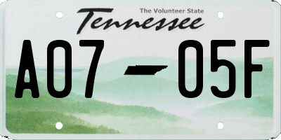 TN license plate A0705F