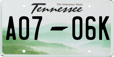 TN license plate A0706K