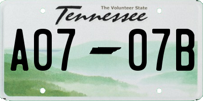 TN license plate A0707B