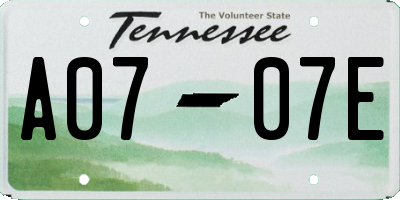 TN license plate A0707E