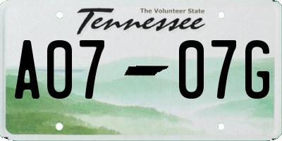 TN license plate A0707G