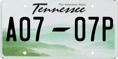 TN license plate A0707P