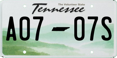 TN license plate A0707S