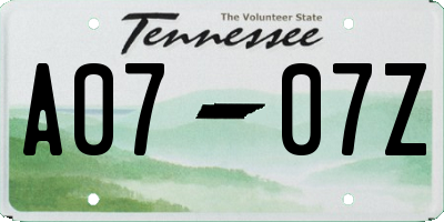 TN license plate A0707Z