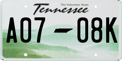 TN license plate A0708K