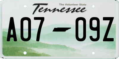 TN license plate A0709Z