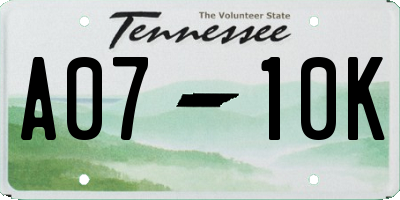 TN license plate A0710K