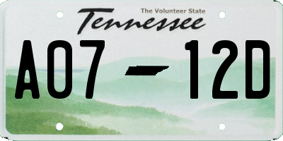 TN license plate A0712D
